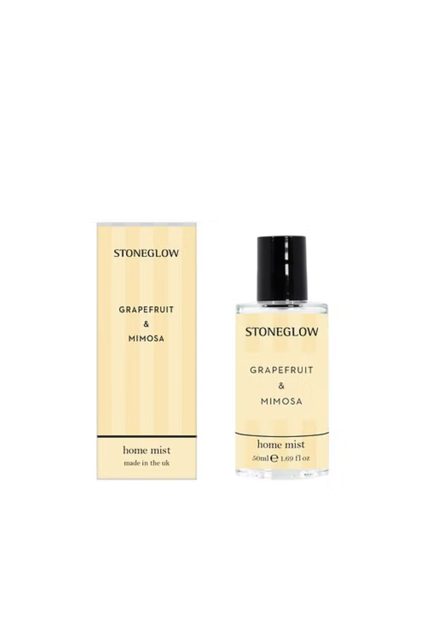 Stoneglow Grapefruit & Mimosa home mist bottle and packaging on a white background
